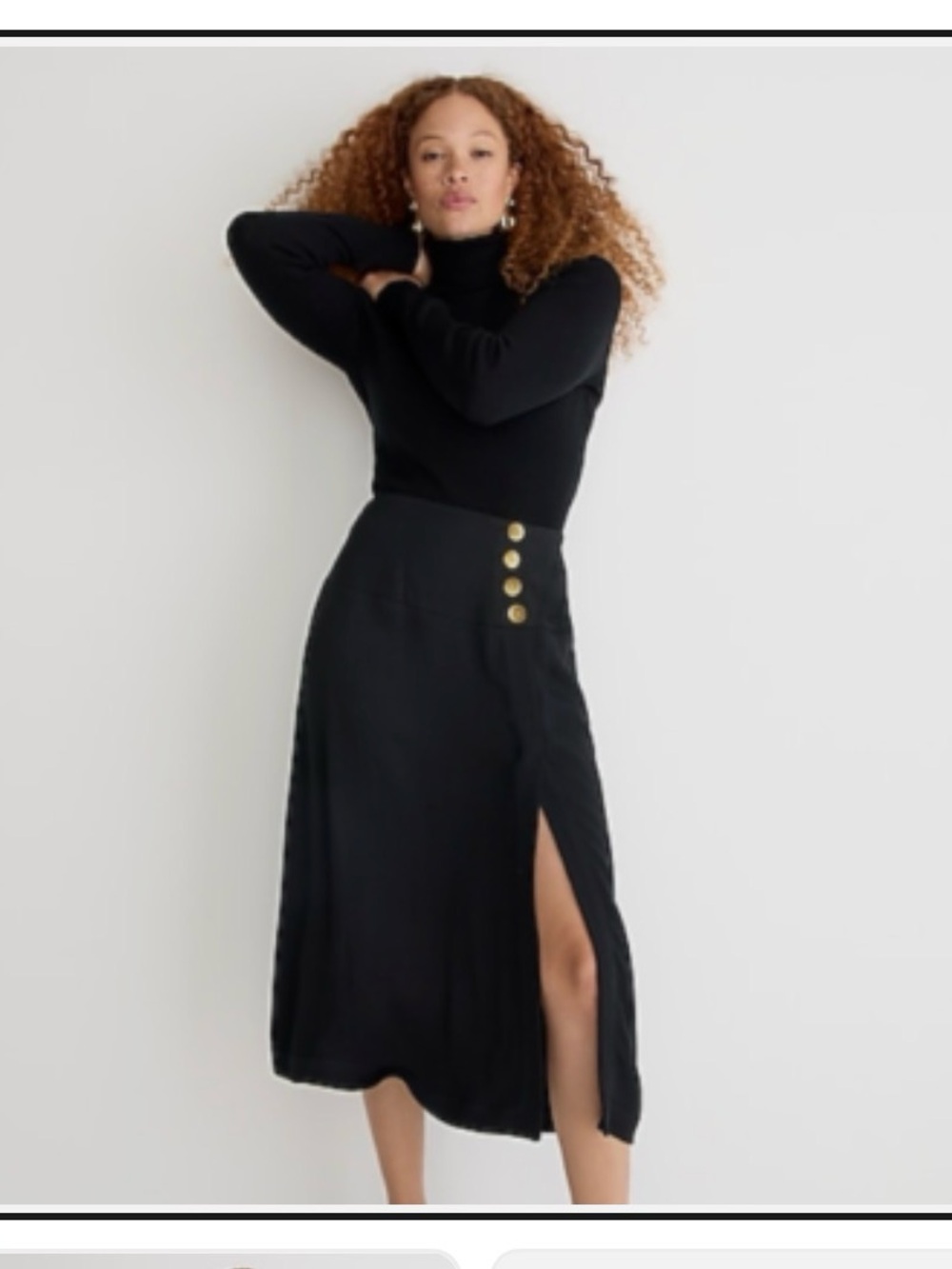 J. Crew Black Midi Skirt with Side Buttons and Slit
